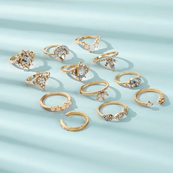 rhinestone 12pc midi rings - Picture 2 of 4